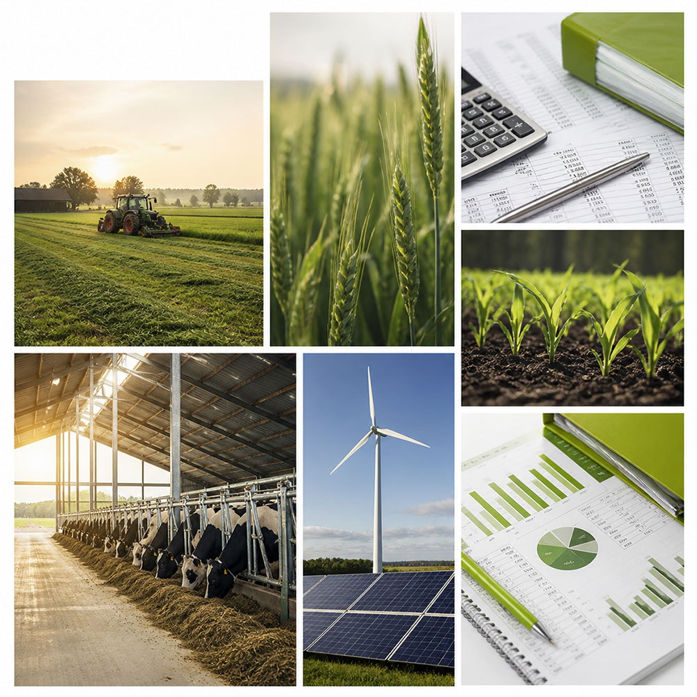Landwirtschaft, erneuerbare Energien und Agrarfinanzen Collage